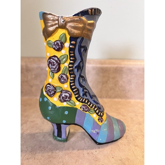 Other Vintage Cast Iron Victorian Boot Door Stop Colorful And Classic